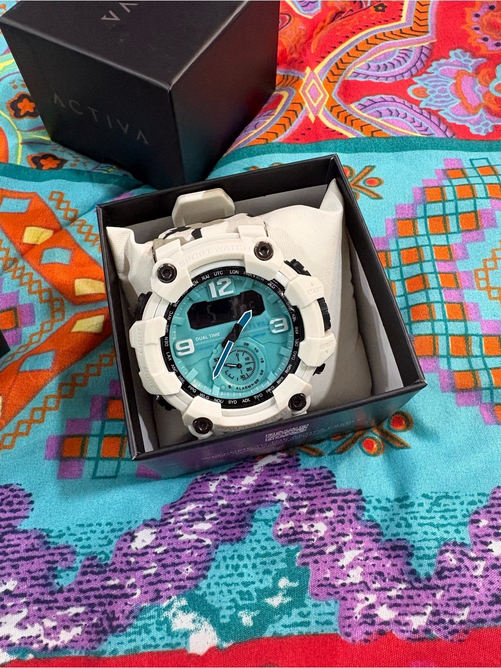 Ativa White and Turquoise Dual-Time Sport Watch